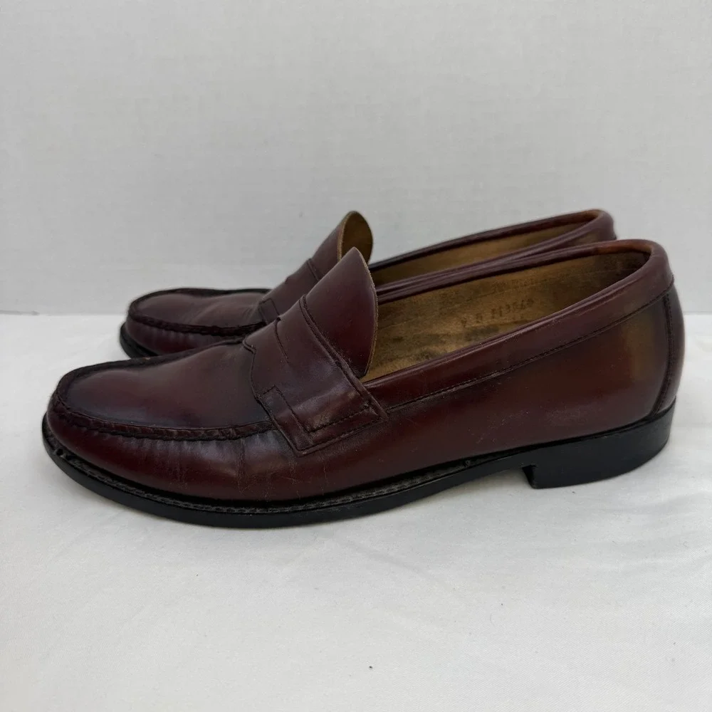 Florsheim Mens Burgundy Leather Penny Loafers Moc Toe Dress Shoes 9D 11946